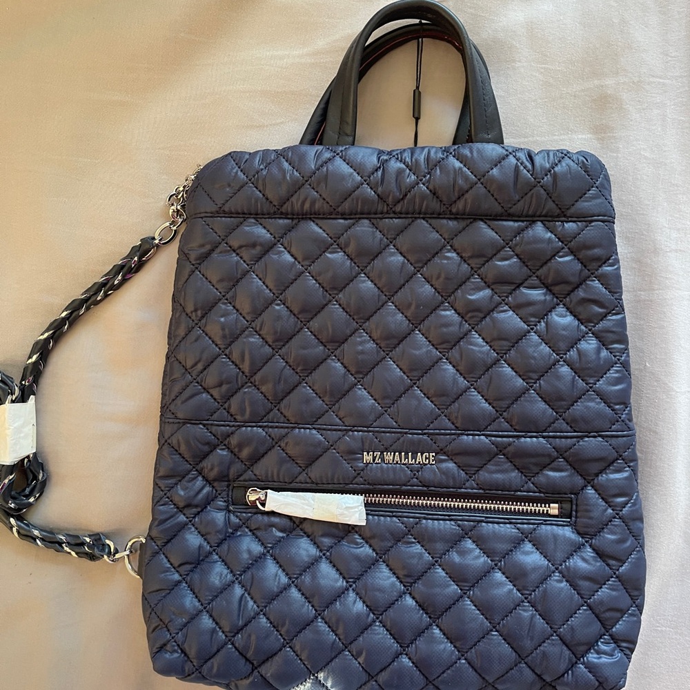 MZ Wallace Navy Quilted Backpack
